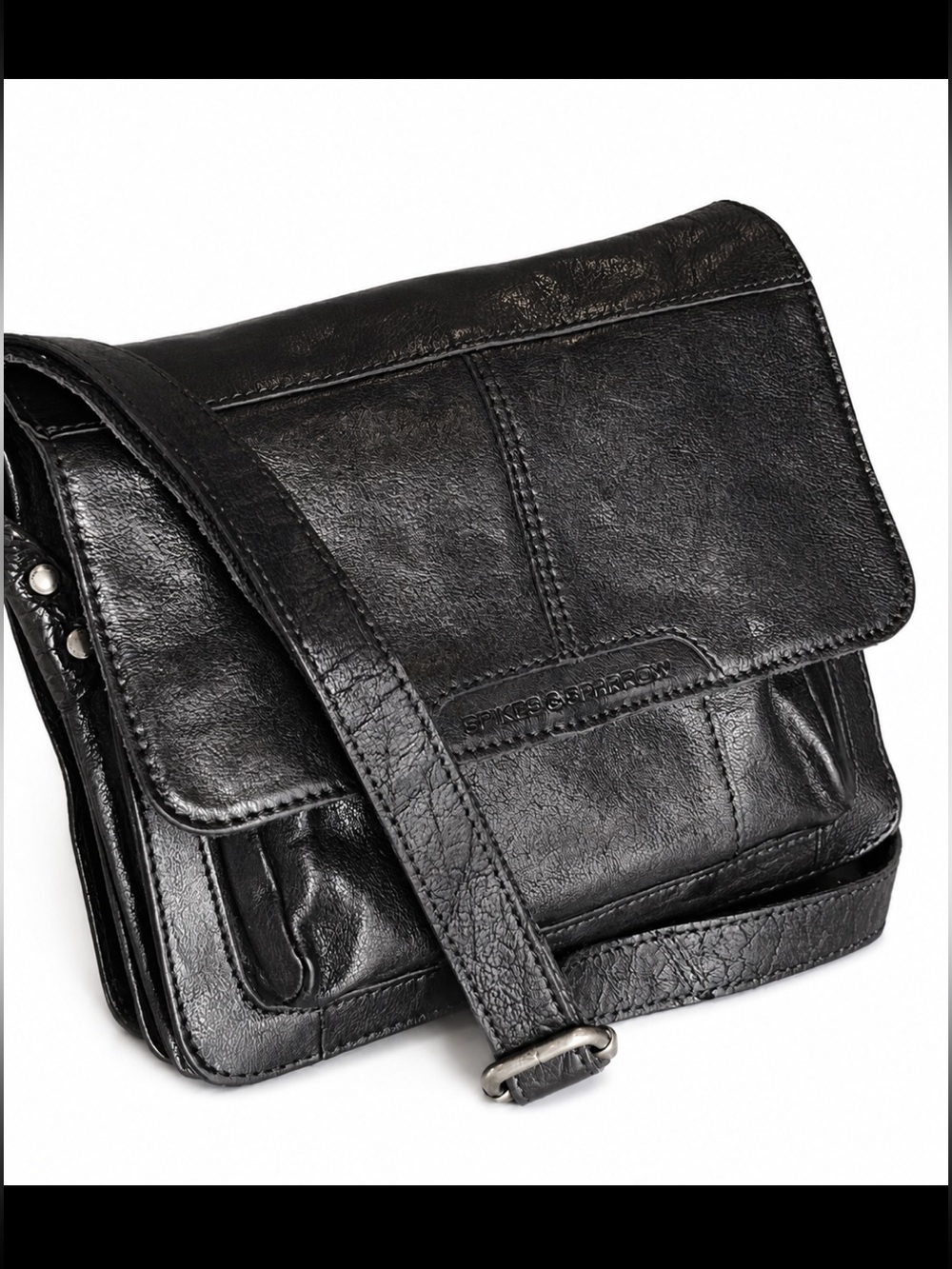 Spikes & Sparrow classic, black, leather messenger, Crossbody bag